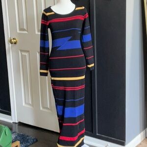 Fashion Nova Black and Blue Bodycon Long Sleeve Dress
